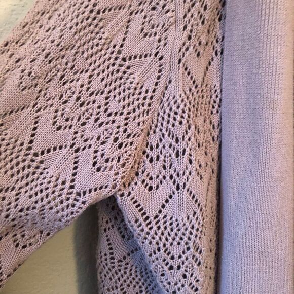 St. John's Bay Women's Open Cardigan 2X Taupe Crochet Knit 100% Cotton Cozy Warm - Picture 4 of 9